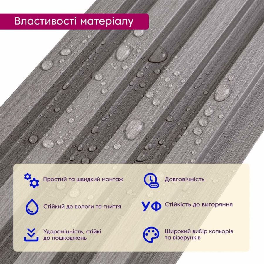 Декоративная стеновая рейка Sticker Wall 160*23*3000мм (D) SW-00001528 Светло-серая