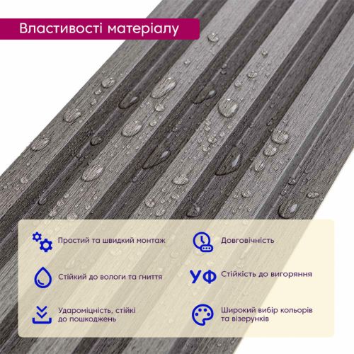 Декоративная стеновая рейка Sticker Wall 160*23*3000мм (D) SW-00001530 Серая