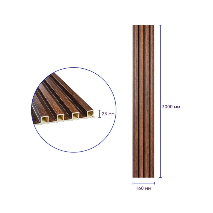 Декоративная стеновая рейка Sticker Wall 160*23*3000мм (D) SW-00001536 Коричневая