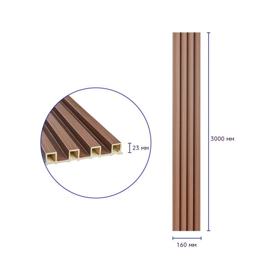 Декоративная стеновая рейка Sticker Wall 160*23*3000мм (D) SW-00001538 Коричневая