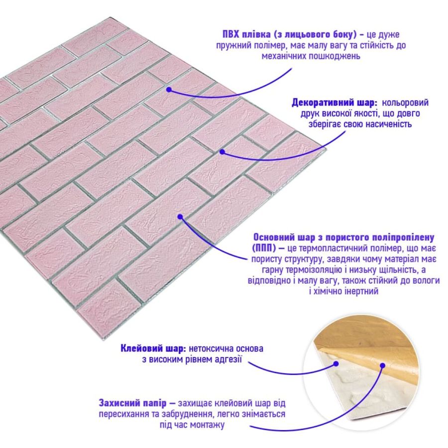 Самоклеющаяся стеновая панель Sticker Wall Розовая 3D NEW CULTURAL WALL 70*70cm*4mm PINK+SILVER (D) SW-00001501