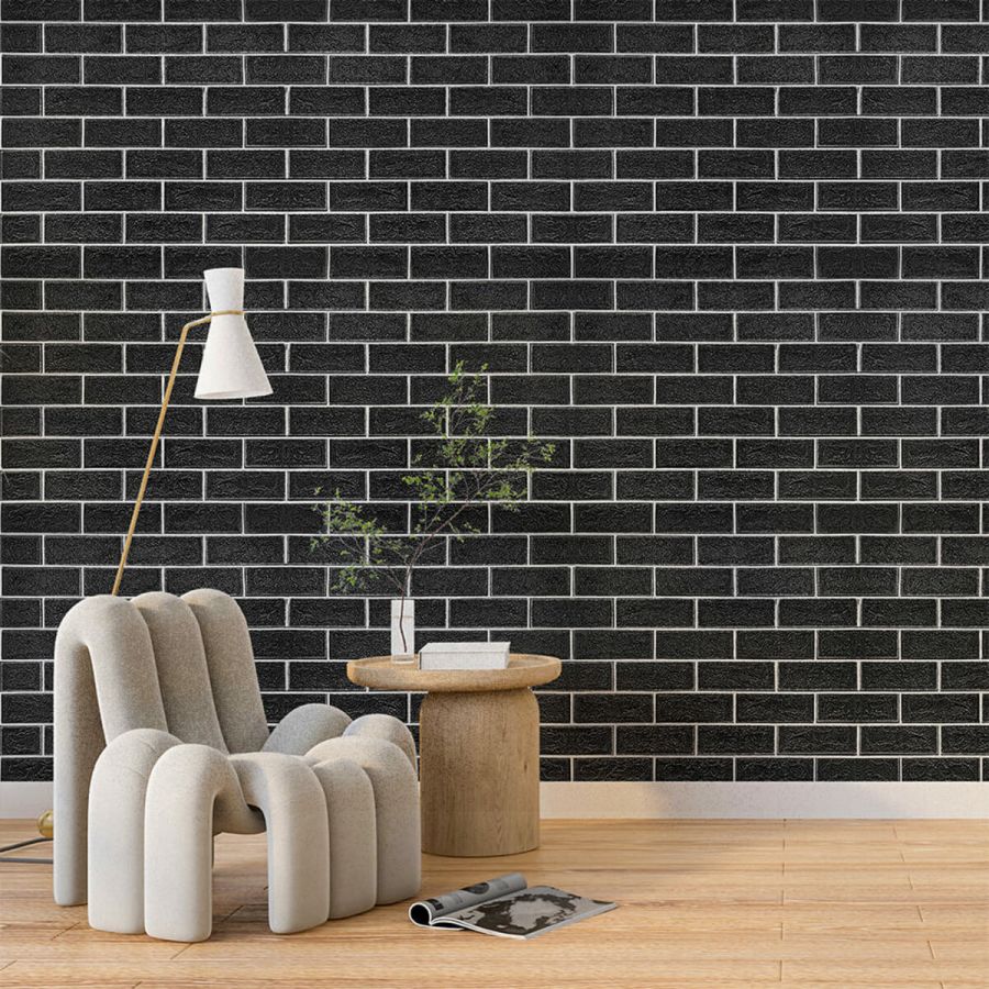 Самоклеющаяся стеновая панель Sticker Wall Черная 3D NEW CULTURAL WALL 70*70cm*5mm BLACK+WHITE (D) SW-00001503