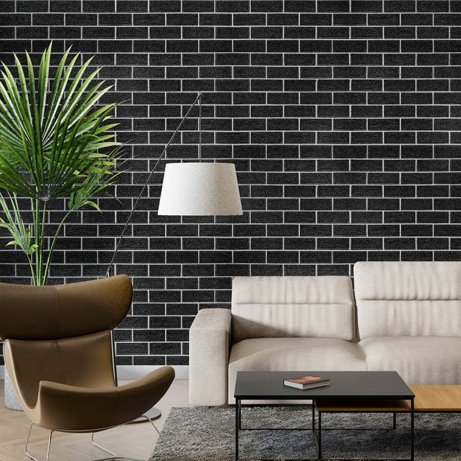 Самоклеющаяся стеновая панель Sticker Wall Черная 3D NEW CULTURAL WALL 70*70cm*5mm BLACK+WHITE (D) SW-00001503