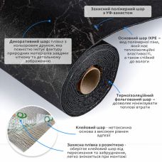 Напольное виниловое самоклеющееся покрытие в рулоне Черный мрамор 3000х600х1,5мм SW-00001821