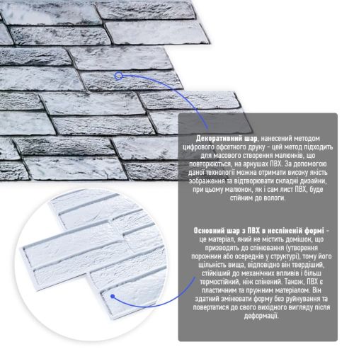 Декоративная ПВХ панель под кирпич 960*480*4мм (D) SW-00001841 Светло серая