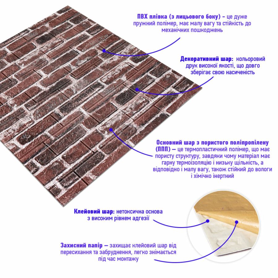 Декоративная 3D панель самоклейка под кирпич красный Екатеринославский 700x770x5мм (043) SW-00000031