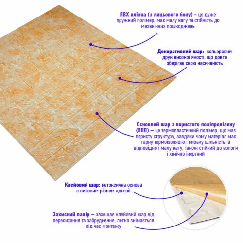 Декоративная 3D панель самоклейка под кирпич Бежевый мрамор 700x770x5мм (062) SW-00000032