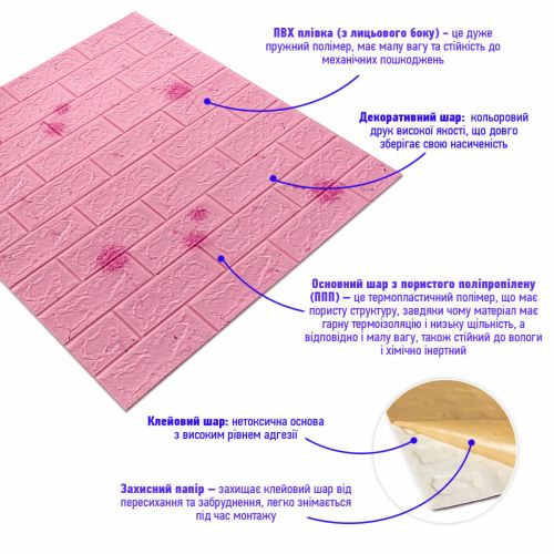 Декоративная 3D панель самоклейка под светло-розовый кирпич Одуваны 700x770x5мм (022) SW-00000023