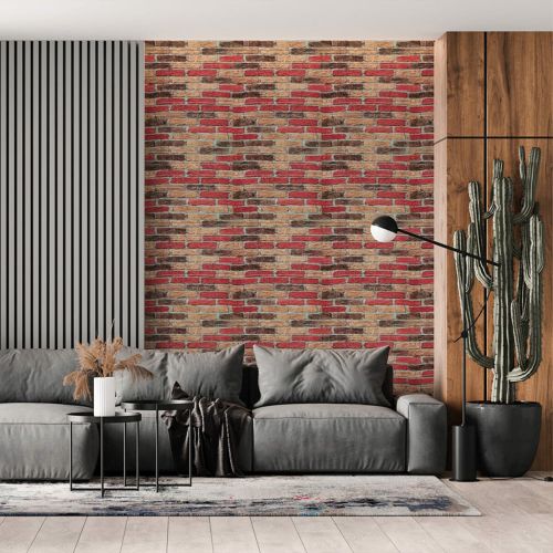 Самоклеющаяся декоративная 3D панель под бежево-коричневый кирпич екатеринослав 700x770x3мм (047-3)