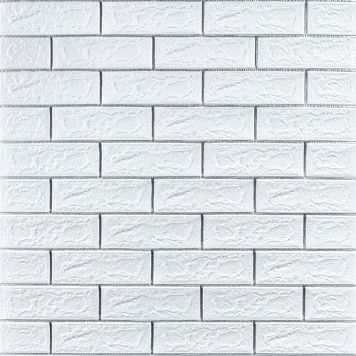 Самоклеющаяся 3D панель кирпич белый полоска серебро 700х770х5мм (100-5) SW-00000753