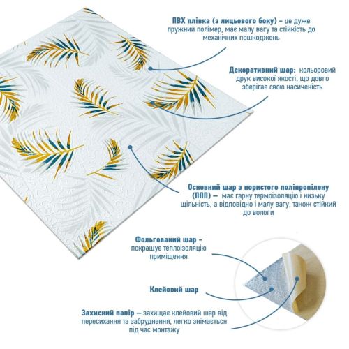 Панель стеновая 3D 700х770х4мм папоротник на белом фоне(D) SW-00001981