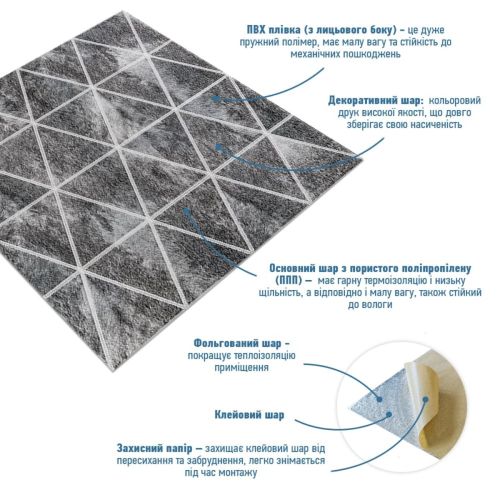 Панель стеновая 3D 700х770х4мм ромбы серые винтаж (D) SW-00002008