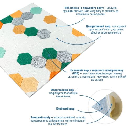Панель стеновая 3D 700х770х4мм мозаика зелёно-жёлтая (D) SW-00002015