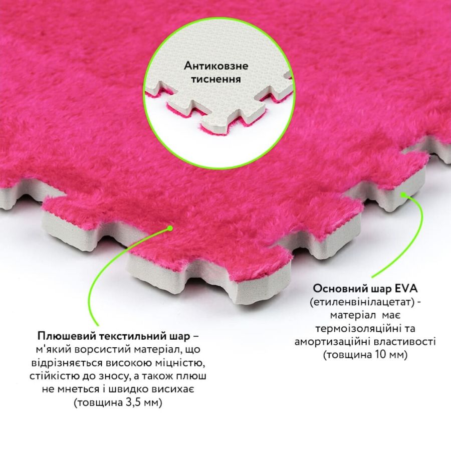Пол-пазл плюшевый РОЗОВЫЙ 30*30*1cm (D) SW-00002092