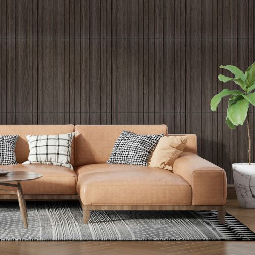 Покрытие виниловое самоклеющееся 3D рейки дымчатый каштан 600*600*2,8мм (D) SW-00002195