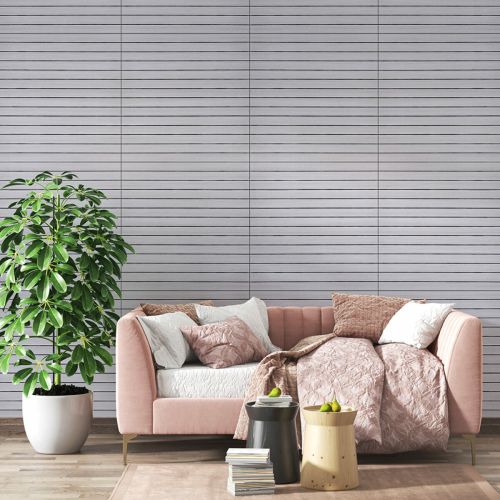 Покрытие виниловое самоклеющееся 3D рейки кедр серебряный 600*600*2,8мм (D) SW-00002198