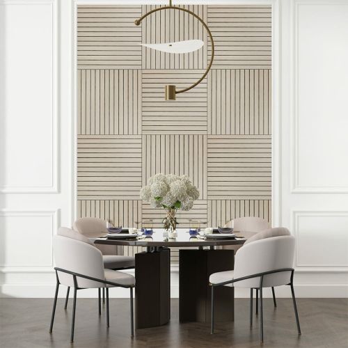 Покрытие виниловое самоклеющееся 3D рейки дуб жемчужный песок 600*600*2,8мм (D) SW-00002200