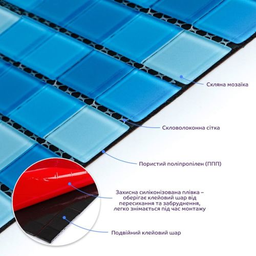 Мозаика из декоративного стекла голубая 298х298х4,5мм SW-00002354