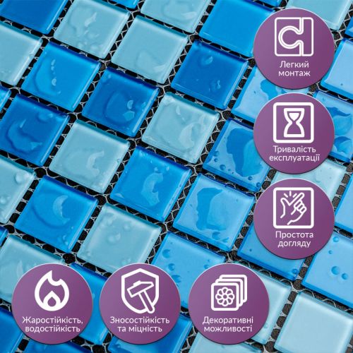 Мозаика из декоративного стекла голубая 298х298х4,5мм SW-00002354