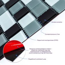 Мозаика из декоративного стекла чёрно-серая 298х298х4,5мм SW-00002369