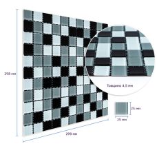 Мозаика из декоративного стекла чёрно-серая 298х298х4,5мм SW-00002369