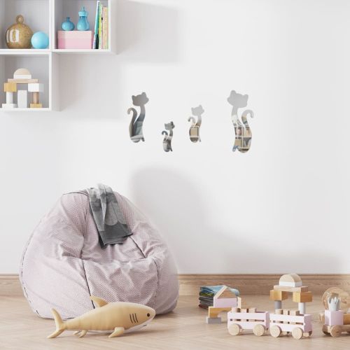 Зеркальный декор акриловый самоклеющийся Котики серебро, 4шт (D) SW-00002494