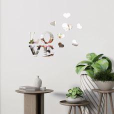 Зеркальный декор акриловый самоклеющийся Love серебро,11шт (D) SW-00002495