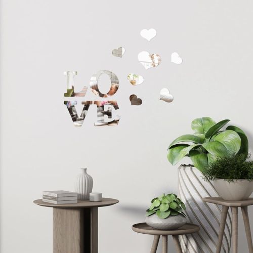 Зеркальный декор акриловый самоклеющийся Love серебро,11шт (D) SW-00002495