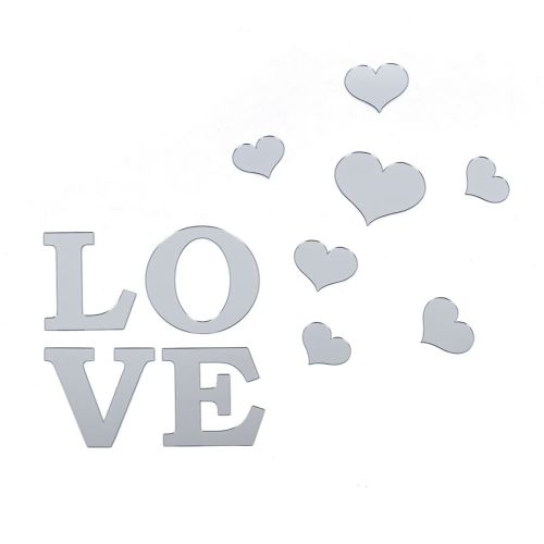 Зеркальный декор акриловый самоклеющийся Love серебро,11шт (D) SW-00002495
