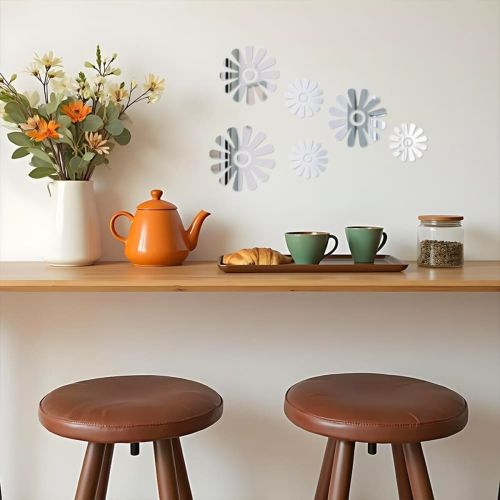 Зеркальный декор акриловый самоклеющийся Цветы серебро, 6шт (D) SW-00002519