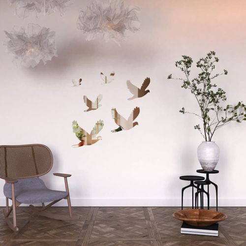 Зеркальный декор акриловый самоклеющийся Птицы серебро, 6шт (D) SW-00002520