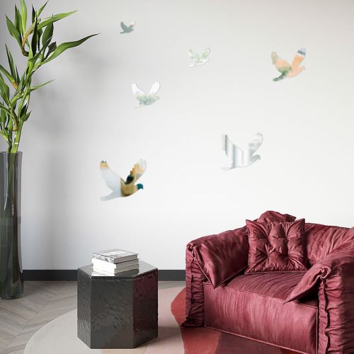 Зеркальный декор акриловый самоклеющийся Птицы серебро, 6шт (D) SW-00002520