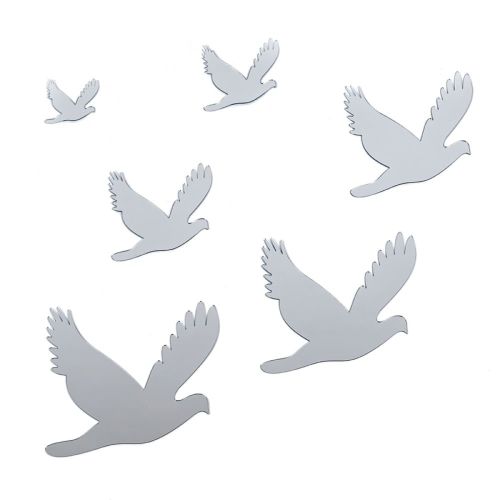 Зеркальный декор акриловый самоклеющийся Птицы серебро, 6шт (D) SW-00002520