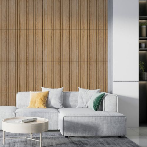 Покрытие виниловое самоклеющееся 3D рейки 600х600х2,8мм Светлый миндаль SW-00002204