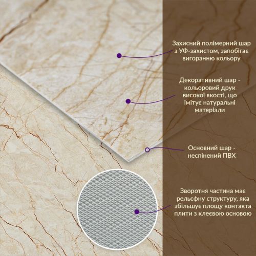 Декоративная ПВХ плита 600х600х3мм Светло-бежевый мрамор (S) SW-00001629