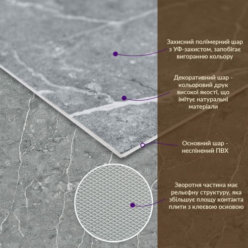 Декоративная ПВХ-плита 600x600x3 мм Металлик Мрамор