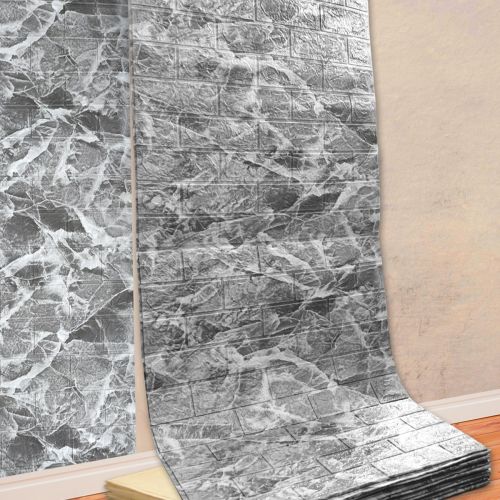 Самоклеющаяся декоративная 3D панель 3D Loft Под кирпич черный мрамор в рулоне 3080x700x3мм