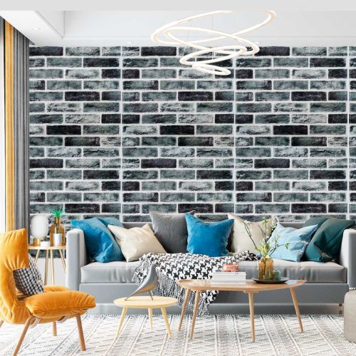 Самоклеющаяся декоративная 3D панель кирпич серо-синий клинкер 700x700x5мм (413)