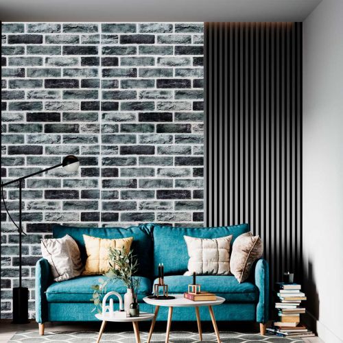 Самоклеющаяся декоративная 3D панель кирпич серо-синий клинкер 700x700x5мм (413)