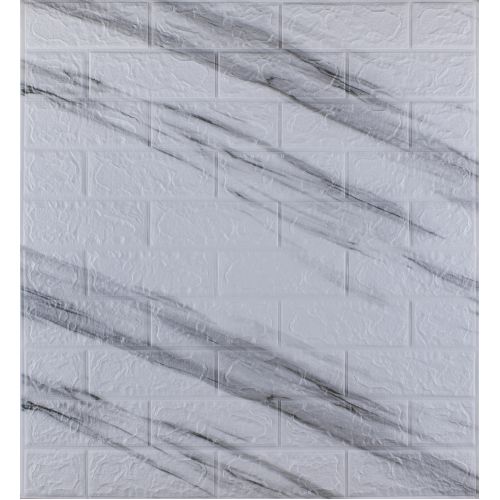 Самоклеющаяся декоративная 3D панель под кирпич белый мрамор 700x770x3мм