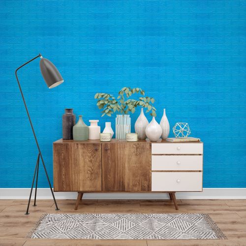 Самоклеющаяся декоративная 3D панель под синий кирпич в рулоне 3D Loft 3080x700x3мм