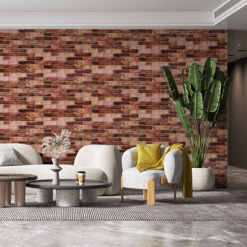 Самоклеющаяся декоративная 3D панель под коричневый екатеринославский кирпич в рулоне 20 м 20000x700x3мм