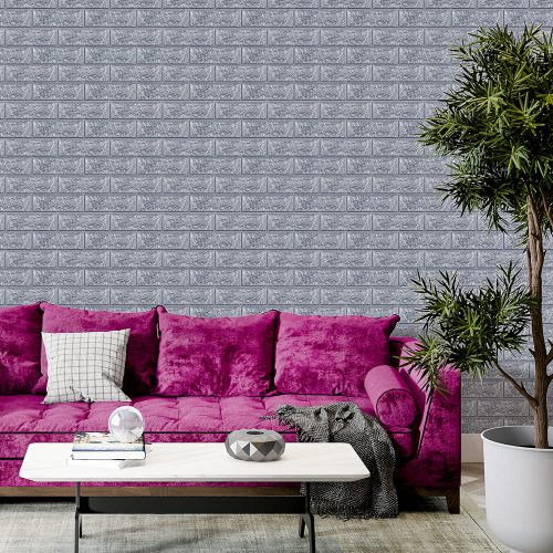 Самоклеющаяся декоративная 3D панель под кирпич серебро 700x770x2мм