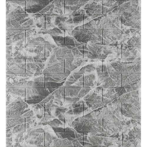 Самоклеющаяся декоративная 3D панель под кирпич черный мрамор 700x770x5мм