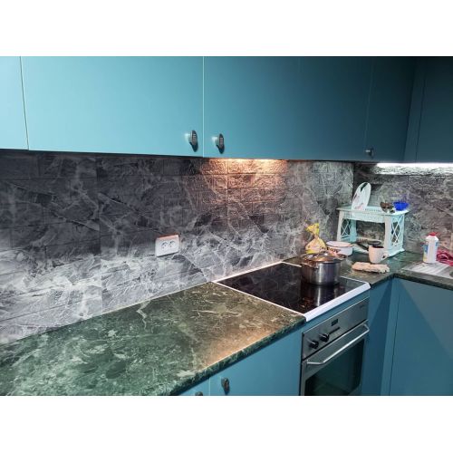 Самоклеющаяся декоративная 3D панель под кирпич черный мрамор 700x770x5мм