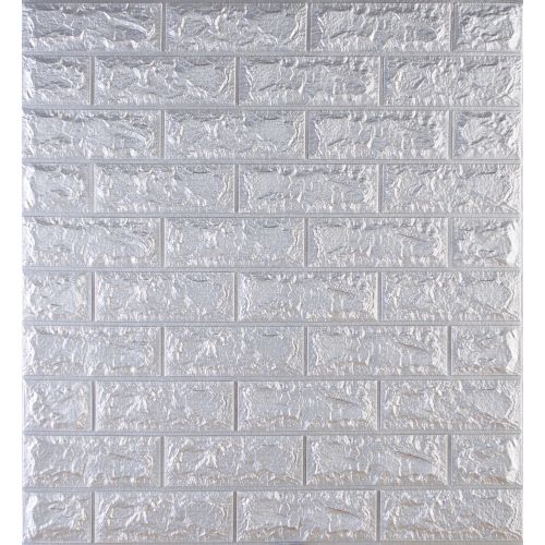 Самоклеющаяся декоративная 3D панель под кирпич серебро 700x770x7мм