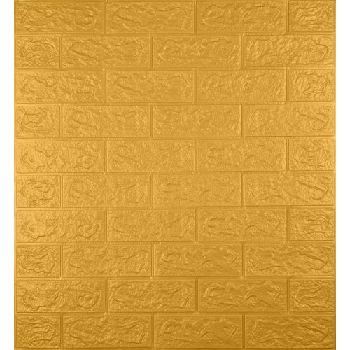 Самоклеющаяся декоративная 3D панель под кирпич золото 700x770x5мм