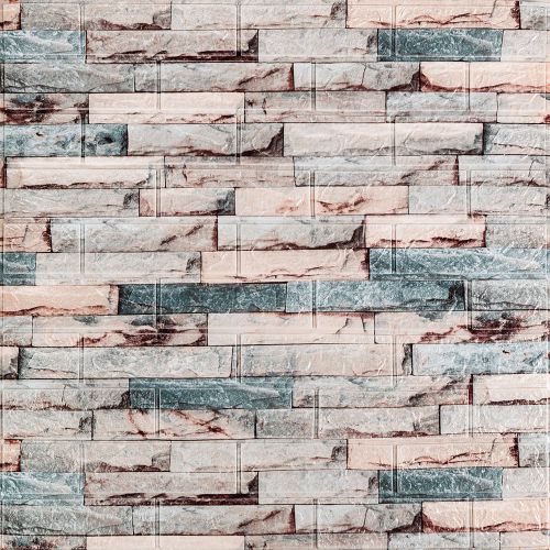 Самоклеющаяся 3D панель под бежево-голубой екатеринославский кирпич 700x770x3мм (349-3)