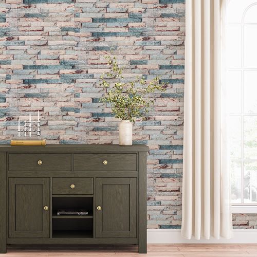 Самоклеющаяся 3D панель под бежево-голубой екатеринославский кирпич 700x770x3мм (349-3)