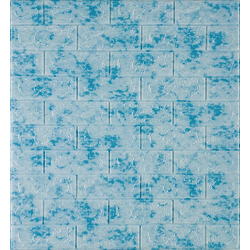 Самоклеющаяся декоративная 3D панель под кирпич голубой мрамор 700x770x3мм (65-3)